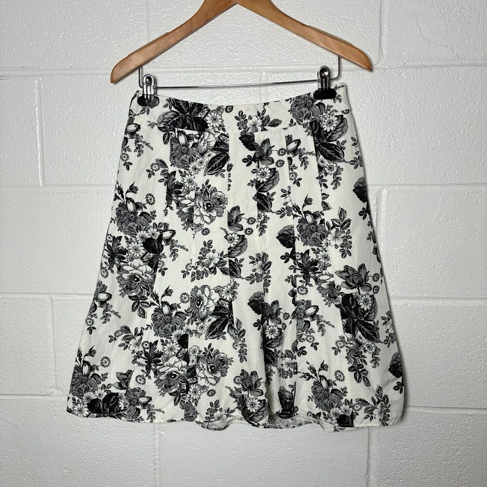 Loft Floral Linen Rayon Blend Lined Skirt